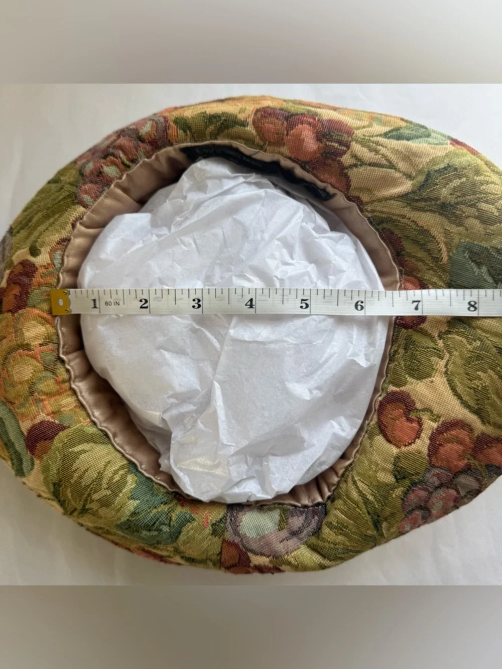 Vintage Ruth 1994 Floral Fruits Tapestry Hat Green Tea Party NY NOLA - Picture 14 of 15